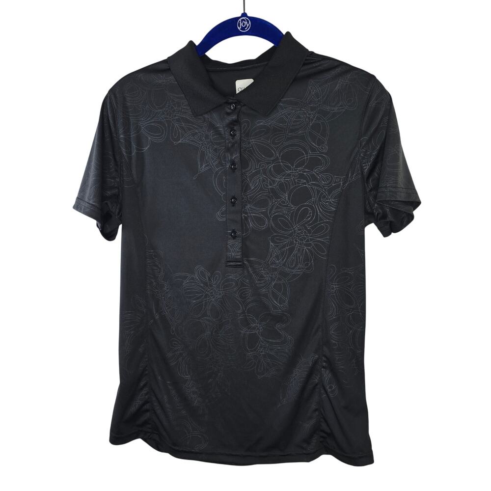 Women's AUR Black Floral Athletic Active Golf Polo Shirt Size Medium